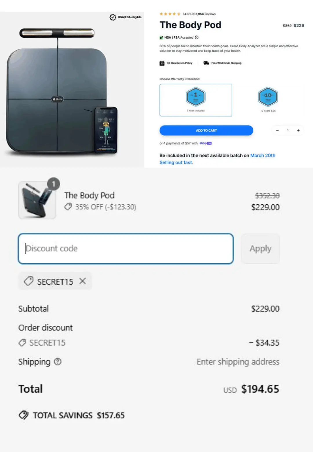 Secure Checkout Page for Hume Health
